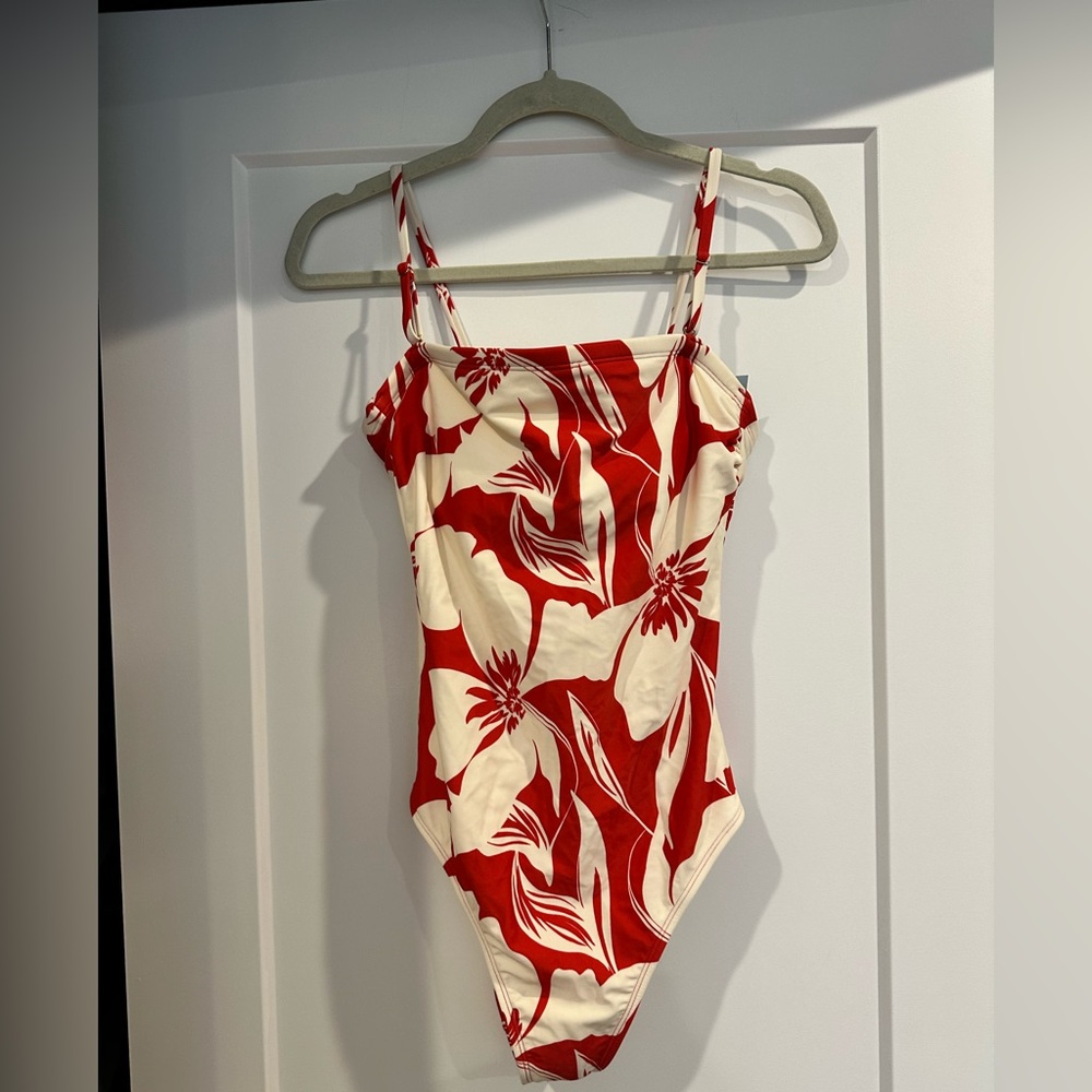 Floral One-Piece Swimsuit - Red & White